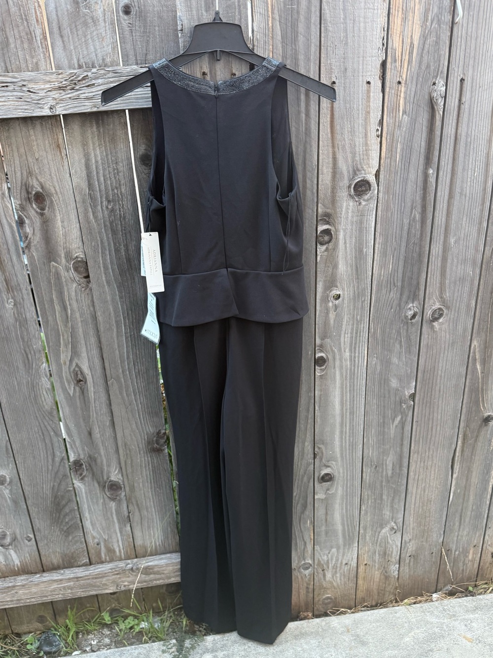 Adrianna Papell Black Sleeveless Wide-Leg Jumpsuit with Satin Trim - Picture 3 of 6